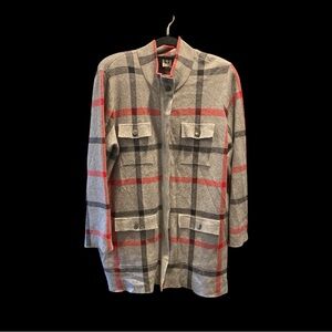 Anne Klein Sweater Jacket Heather Gray Plaid Full Zip Size XL